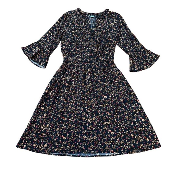 Old Navy Dresses & Skirts - Old Navy Black Gold Midi Dress Ruffle Bell Sleeve Size XS Womens Christmas Flora
